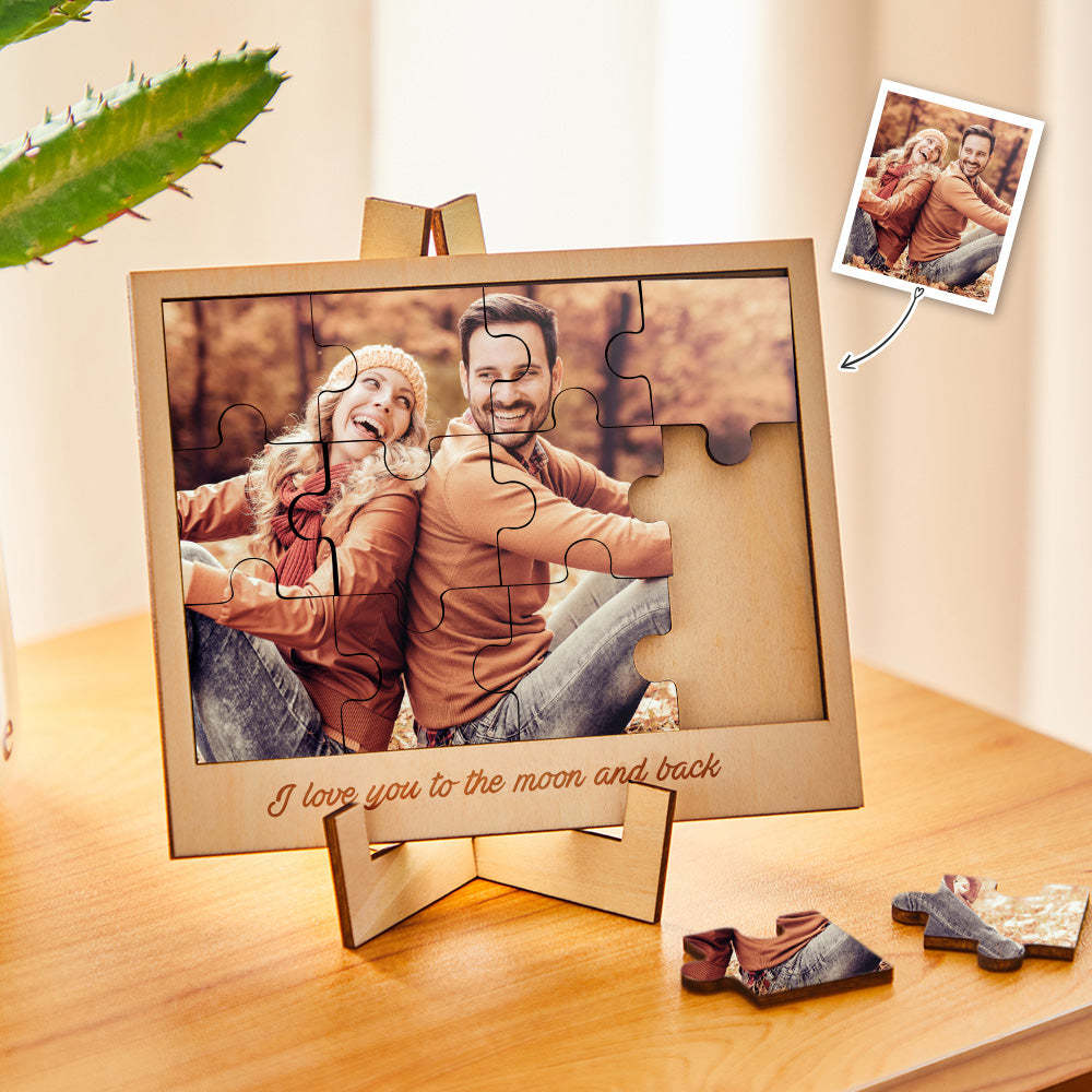 Custom Photo Engraved Photo Frame Creative Puzzle Wooden Gifts - mymoonlampau