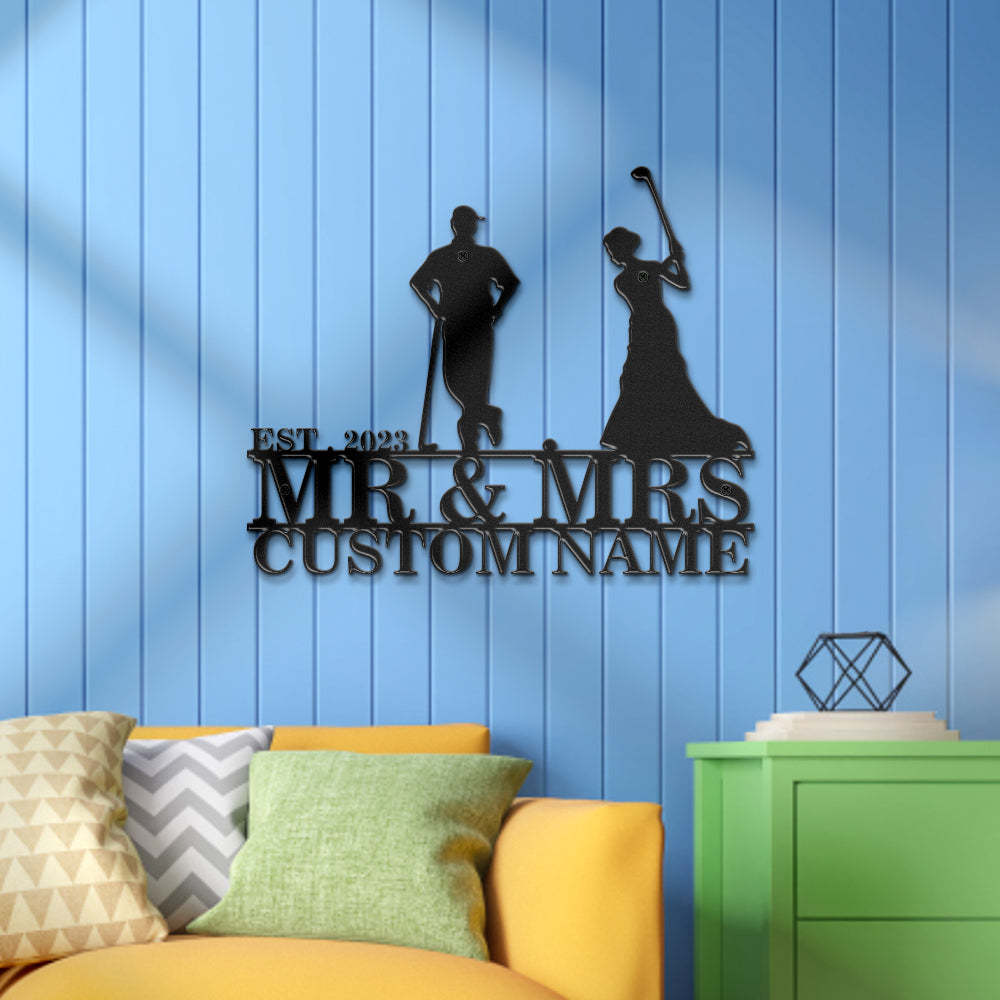 Custom Golfer Couple Metal Wall Art Personalized Couple Name LED Lights Decor Gift for Anniversary - mymoonlampau