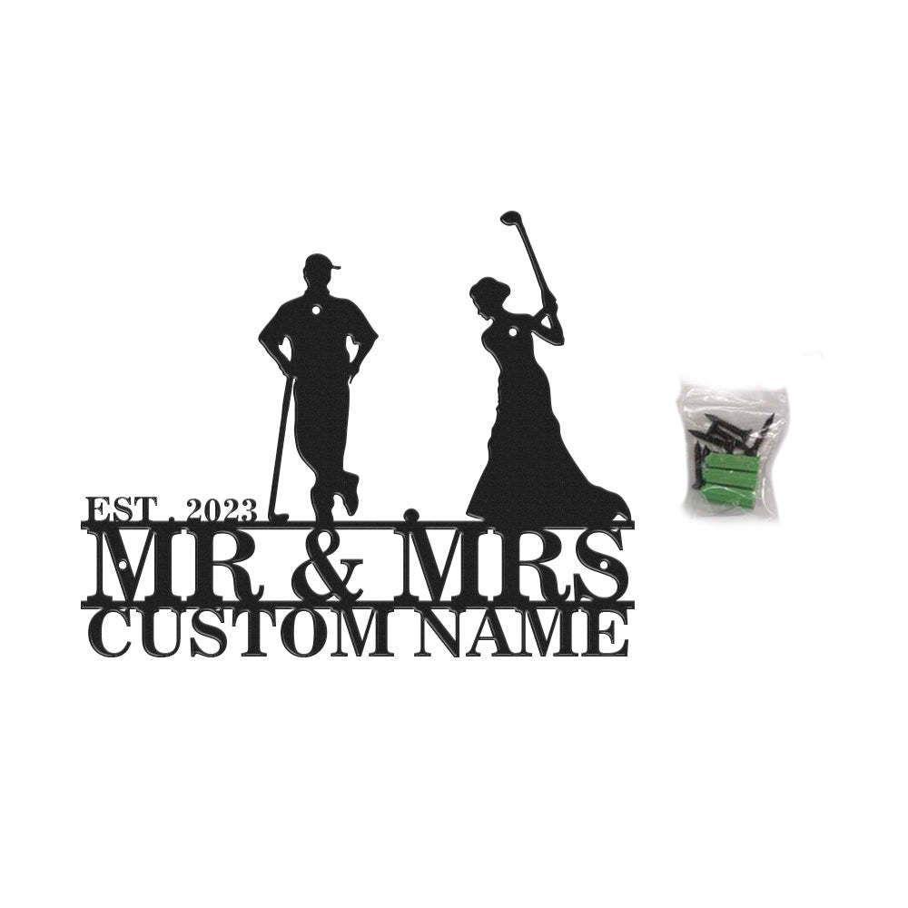 Custom Golfer Couple Metal Wall Art Personalized Couple Name LED Lights Decor Gift for Anniversary - mymoonlampau