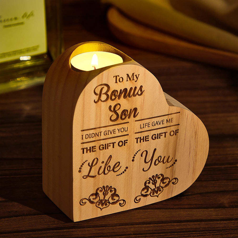 Custom Engraved Candlestick Heart-shaped Wooden Home Gifts - mymoonlampau