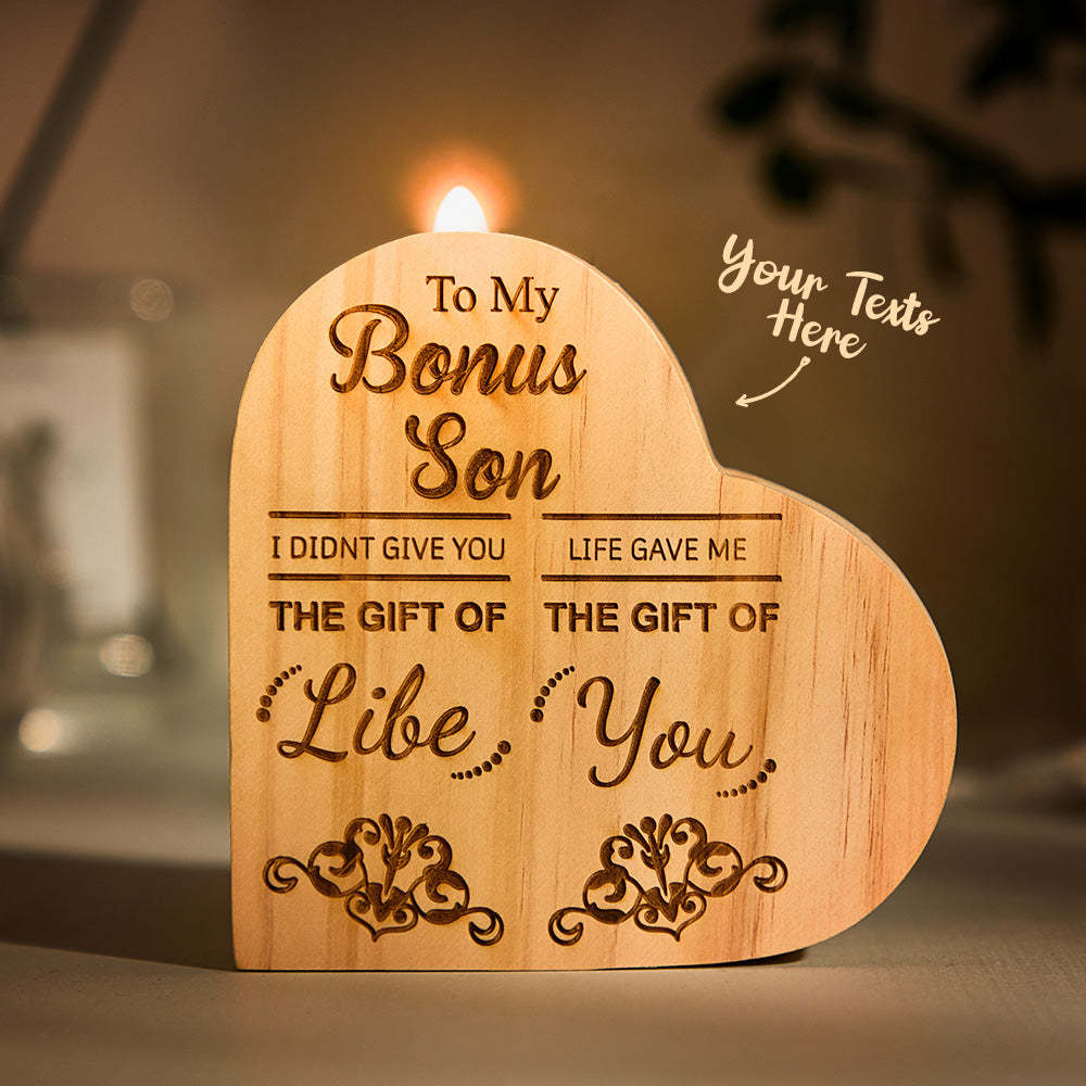 Custom Engraved Candlestick Heart-shaped Wooden Home Gifts - mymoonlampau