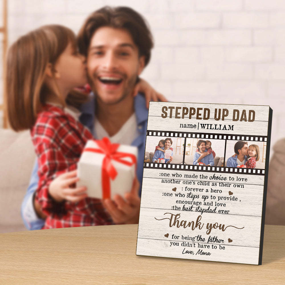 Personalized Desktop Picture Frame Custom Stepped Up Dad Film Sign Father's Day Gift - mymoonlampau