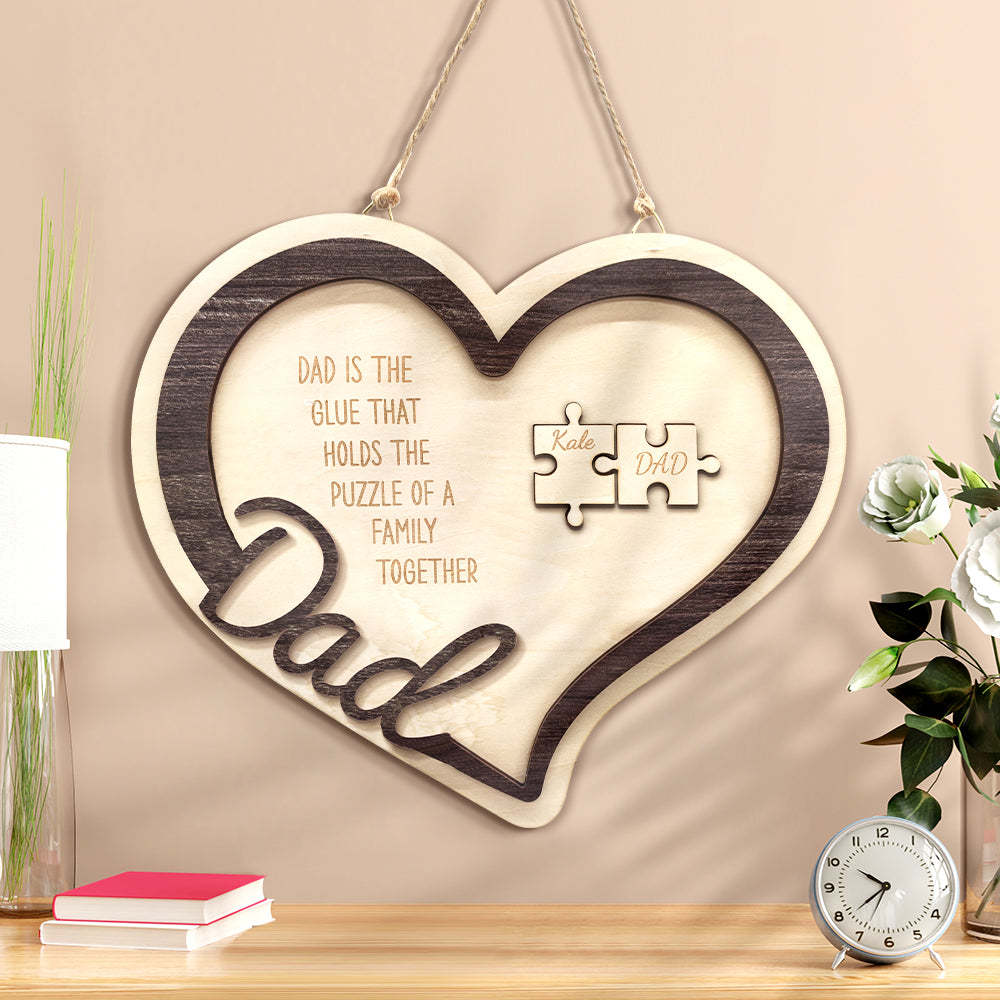 Personalized Wooden Heart Puzzle Sign Father's Day Gift for Dad - mymoonlampau