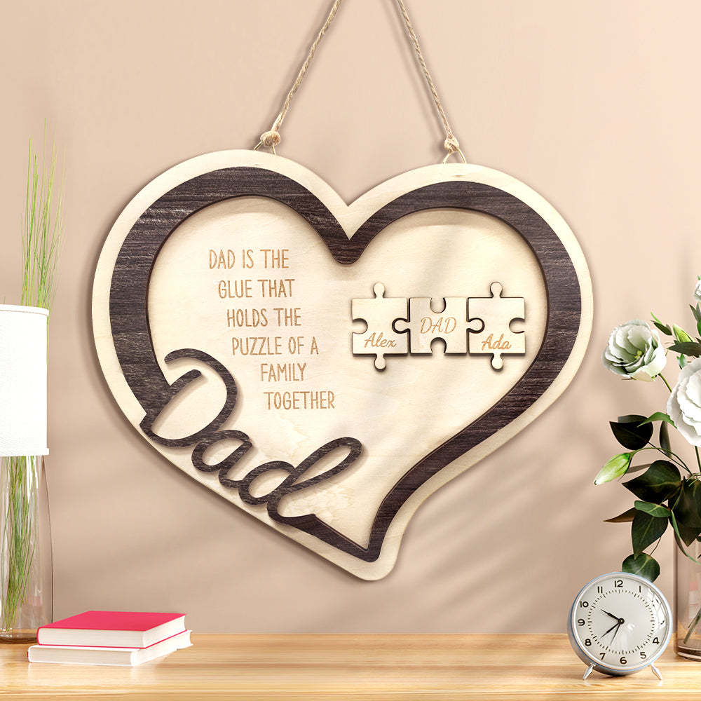 Personalized Wooden Heart Puzzle Sign Father's Day Gift for Dad - mymoonlampau