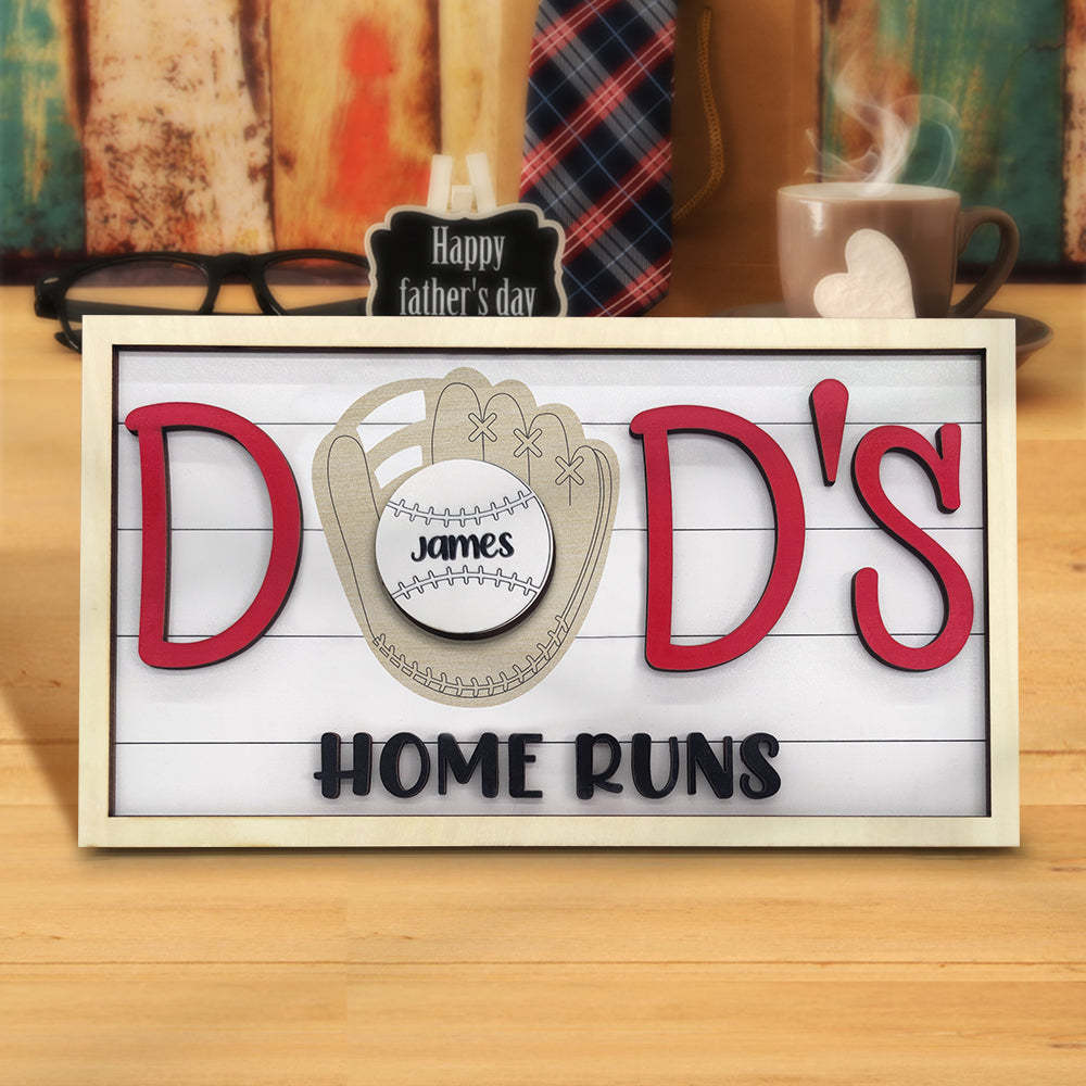 Personalized Baseball Dad Wooden Name Sign Plaque Father's Day Gift for Dad Grandpa - mymoonlampau