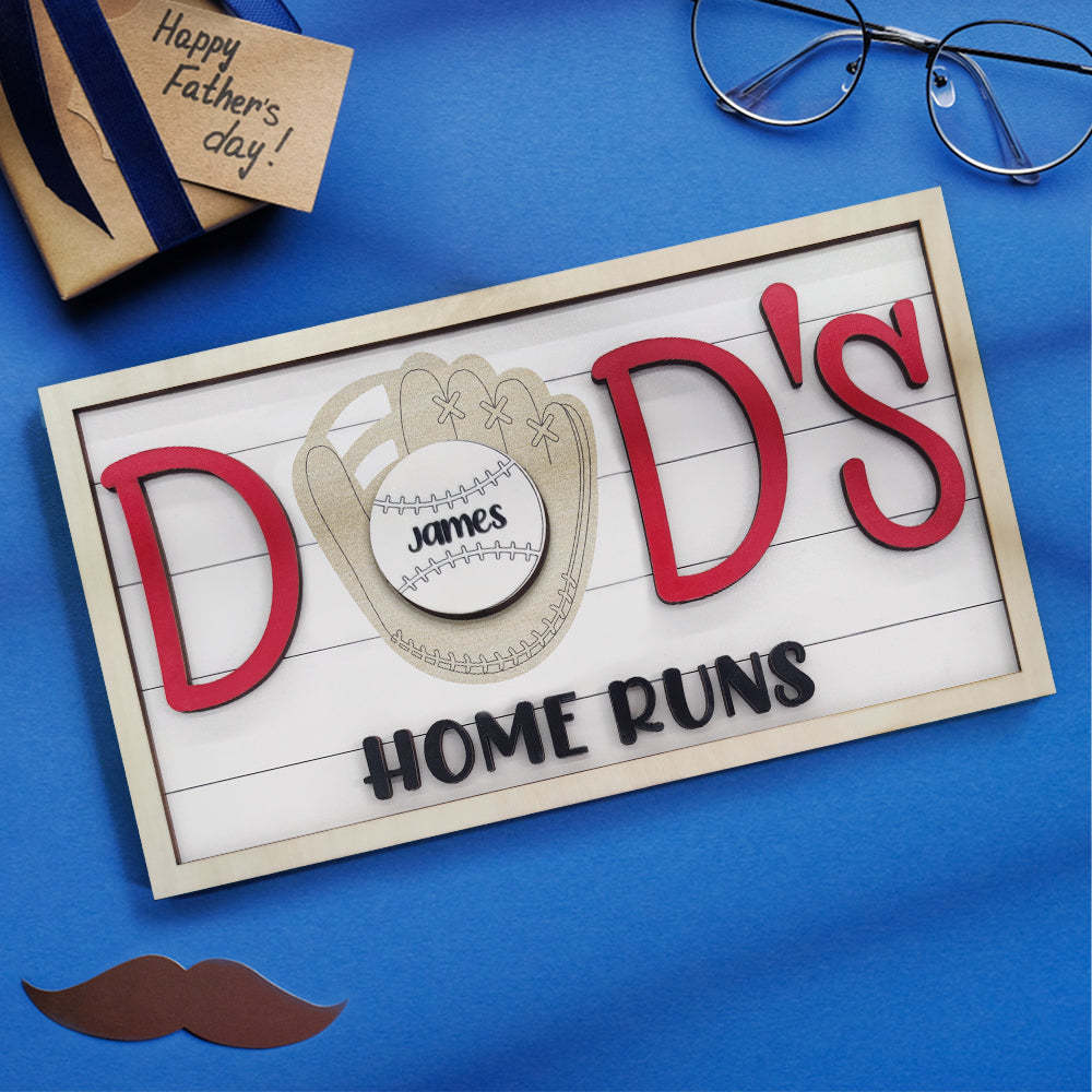 Personalized Baseball Dad Wooden Name Sign Plaque Father's Day Gift for Dad Grandpa - mymoonlampau