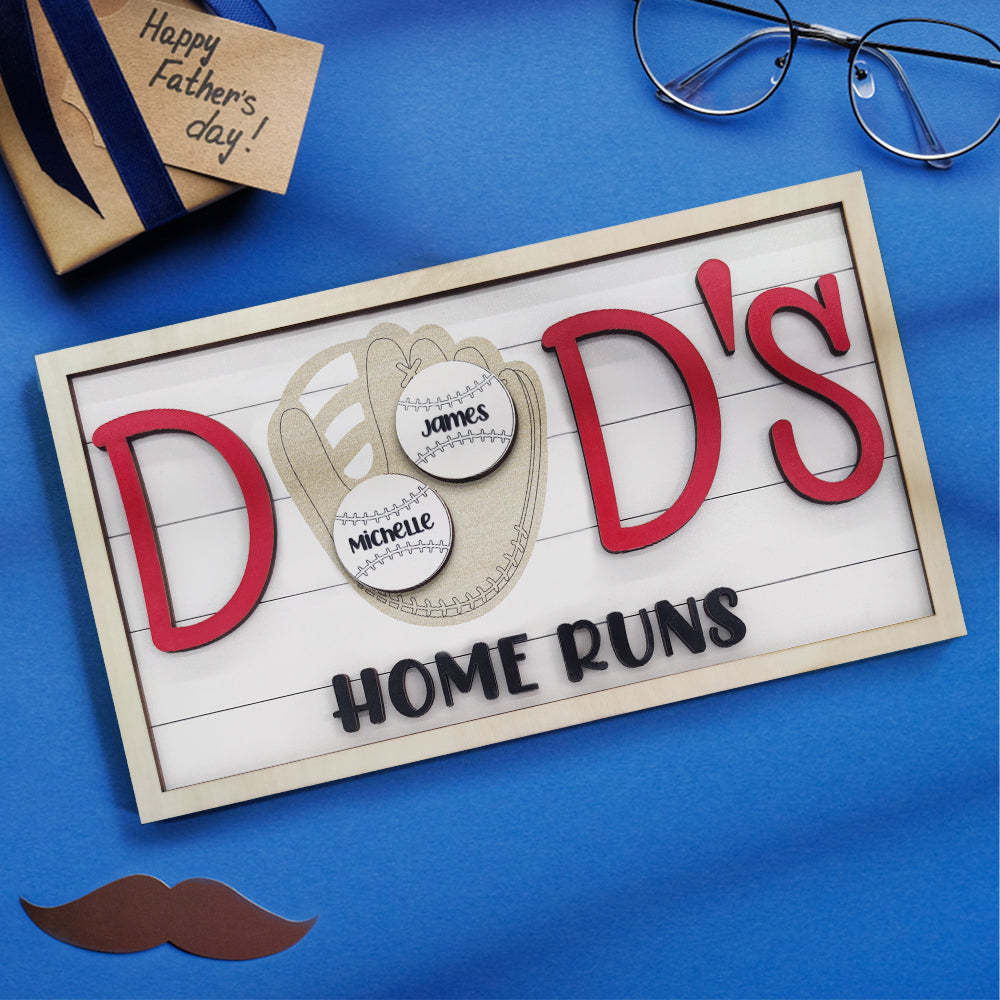 Personalized Baseball Dad Wooden Name Sign Plaque Father's Day Gift for Dad Grandpa - mymoonlampau