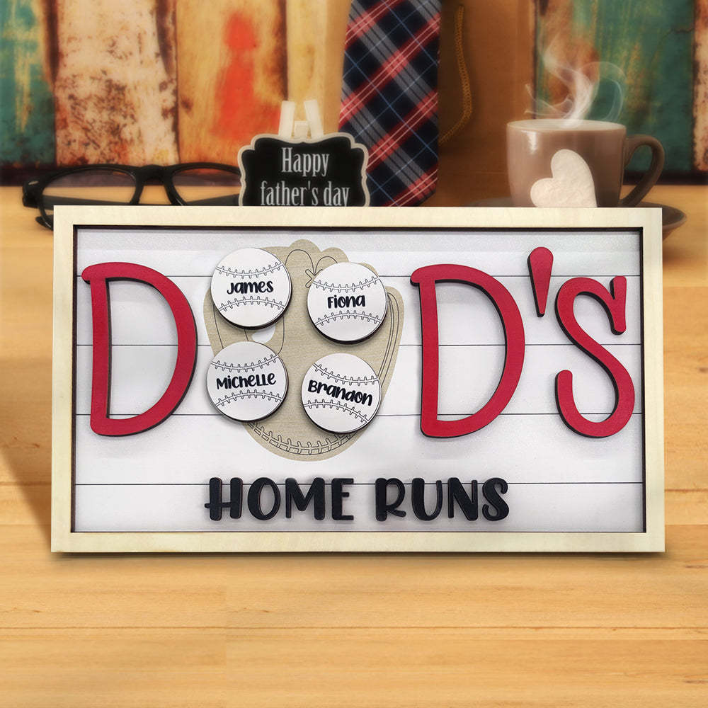 Personalized Baseball Dad Wooden Name Sign Plaque Father's Day Gift for Dad Grandpa - mymoonlampau