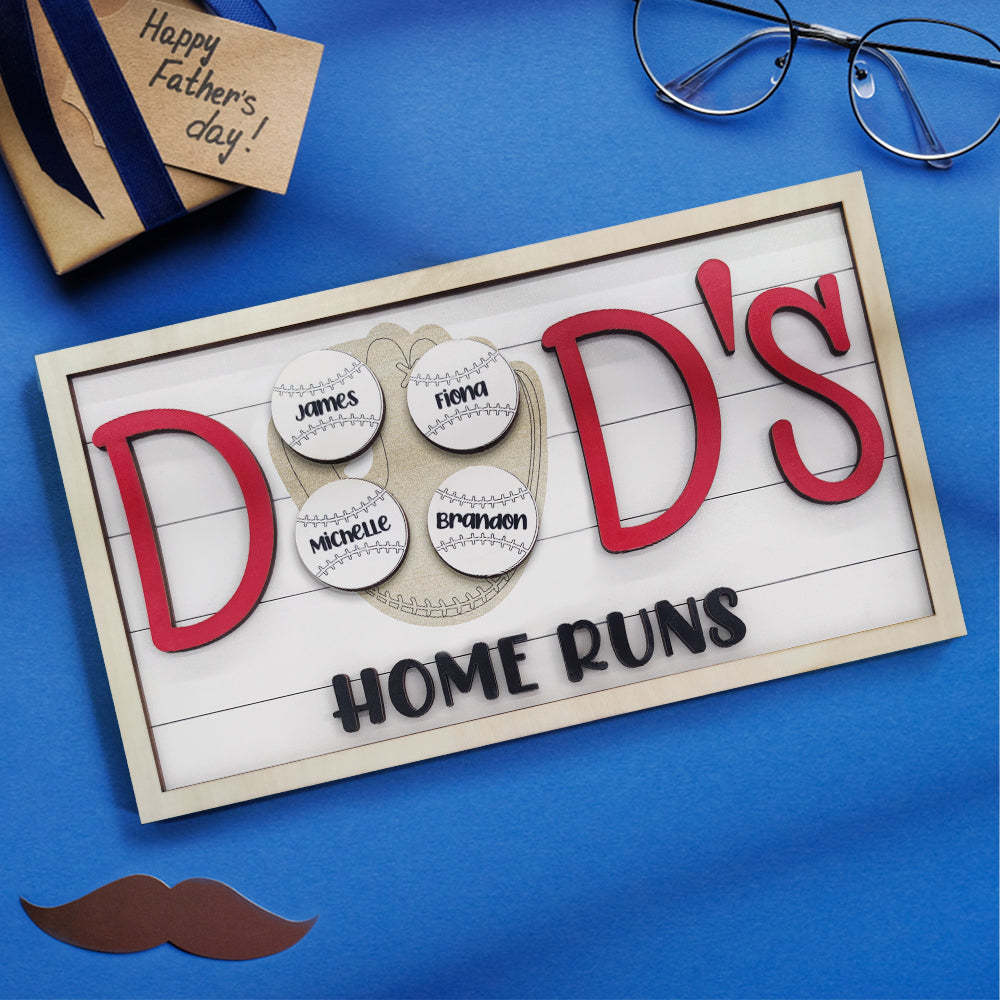 Personalized Baseball Dad Wooden Name Sign Plaque Father's Day Gift for Dad Grandpa - mymoonlampau