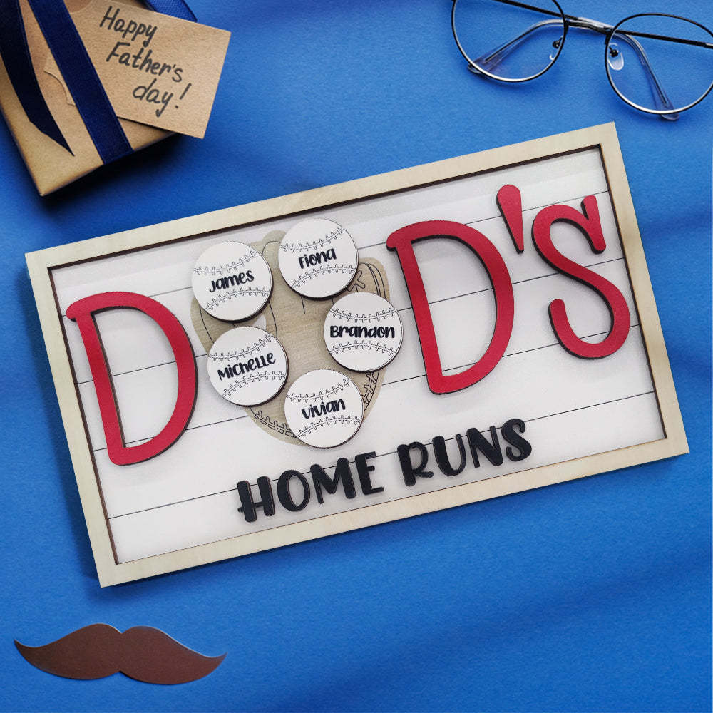 Personalized Baseball Dad Wooden Name Sign Plaque Father's Day Gift for Dad Grandpa - mymoonlampau