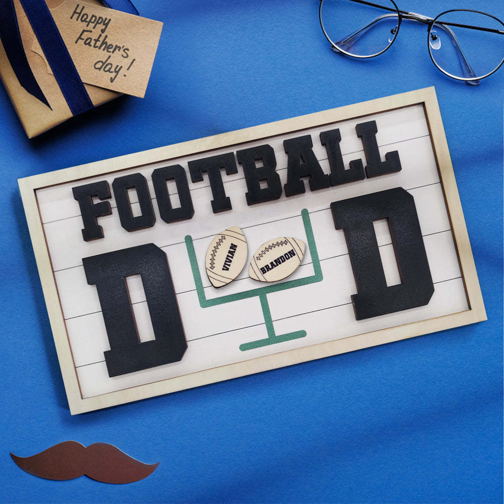 Personalized Football Dad Wooden Name Sign Plaque Father's Day Gift for Dad Grandpa - mymoonlampau