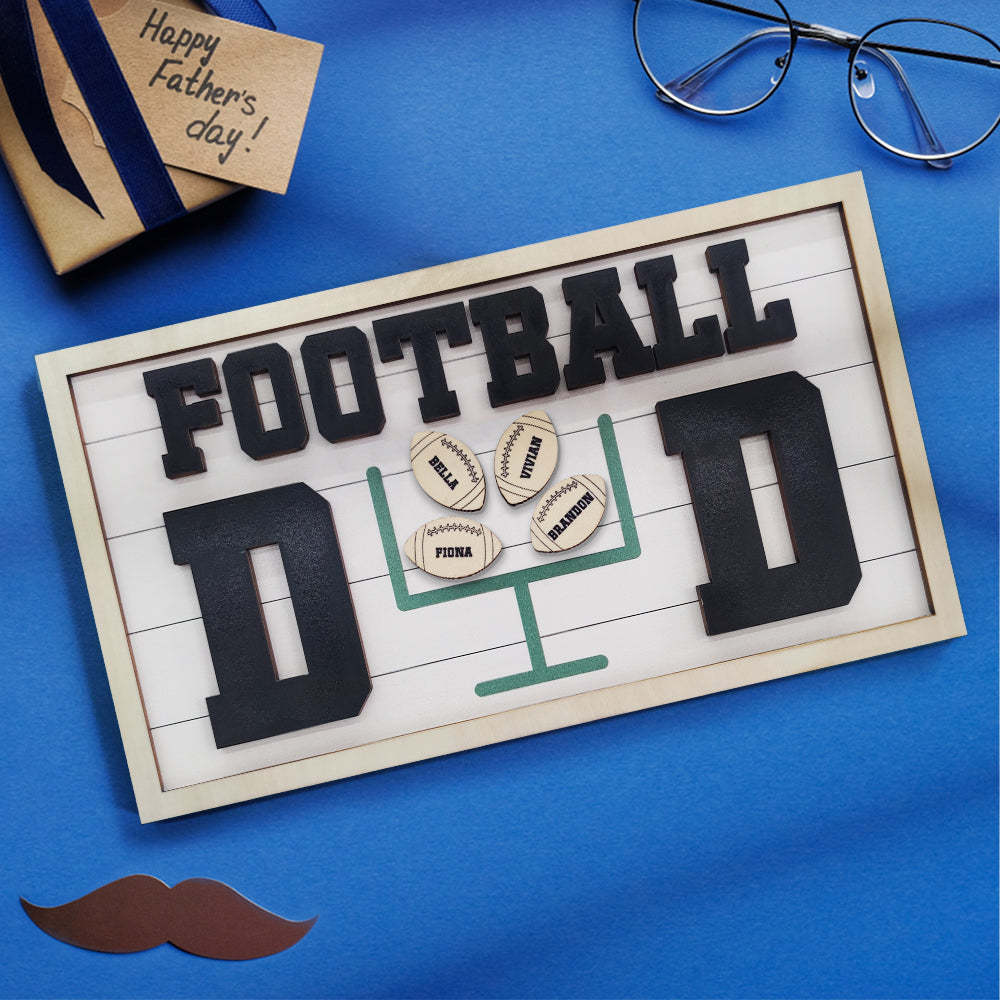 Personalized Football Dad Wooden Name Sign Plaque Father's Day Gift for Dad Grandpa - mymoonlampau