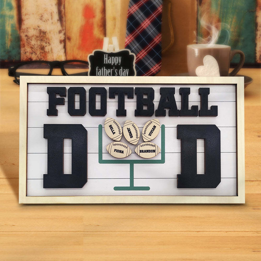 Personalized Football Dad Wooden Name Sign Plaque Father's Day Gift for Dad Grandpa - mymoonlampau