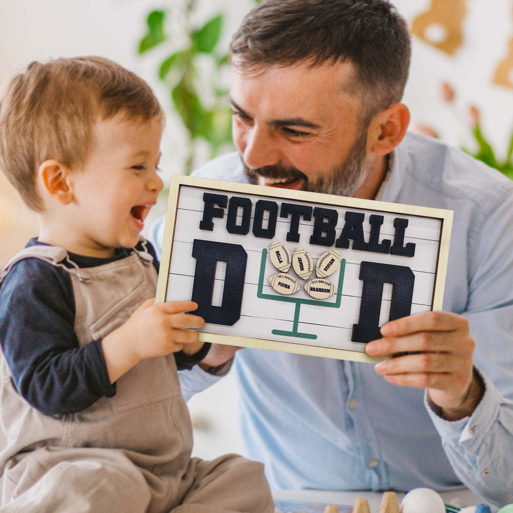 Personalized Football Dad Wooden Name Sign Plaque Father's Day Gift for Dad Grandpa - mymoonlampau