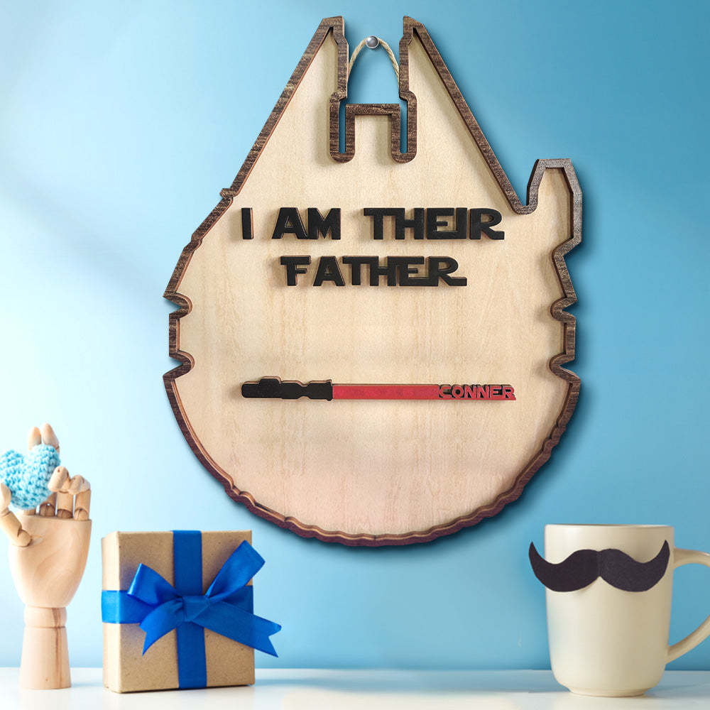 Personalized Light Saber Plaque I Am Their Father Wooden Sign Father's Day Gift - photomoonlamp