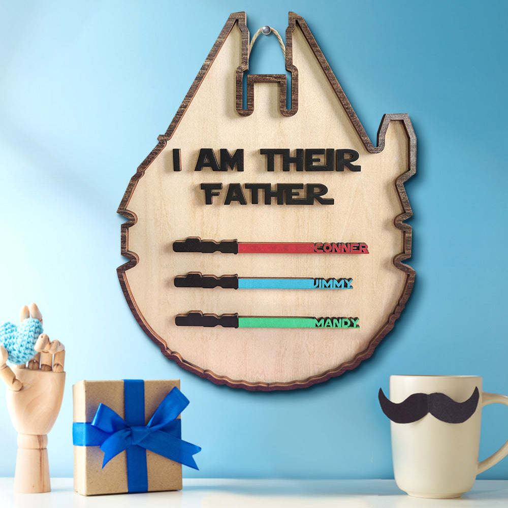 Personalized Light Saber Plaque I Am Their Father Wooden Sign Father's Day Gift - photomoonlamp