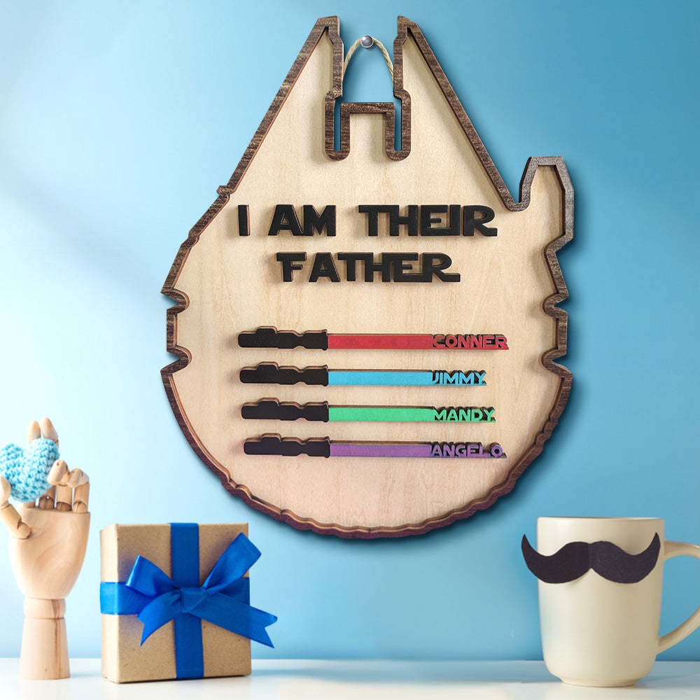 Personalized Light Saber Plaque I Am Their Father Wooden Sign Father's Day Gift - photomoonlamp