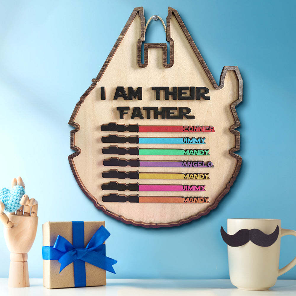 Personalized Light Saber Plaque I Am Their Father Wooden Sign Father's Day Gift - photomoonlamp