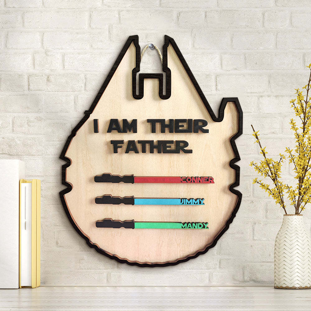 Personalized Light Saber Plaque I Am Their Father Wooden Sign Father's Day Gift - photomoonlamp