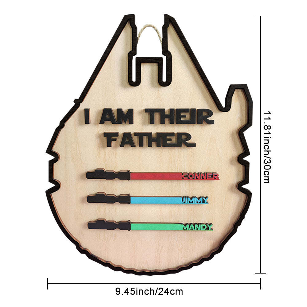 Personalized Light Saber Plaque I Am Their Father Wooden Sign Father's Day Gift - photomoonlamp