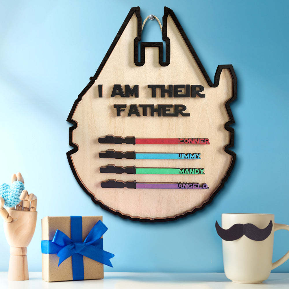 Personalized Light Saber Plaque I Am Their Father Wooden Sign Father's Day Gift - photomoonlamp