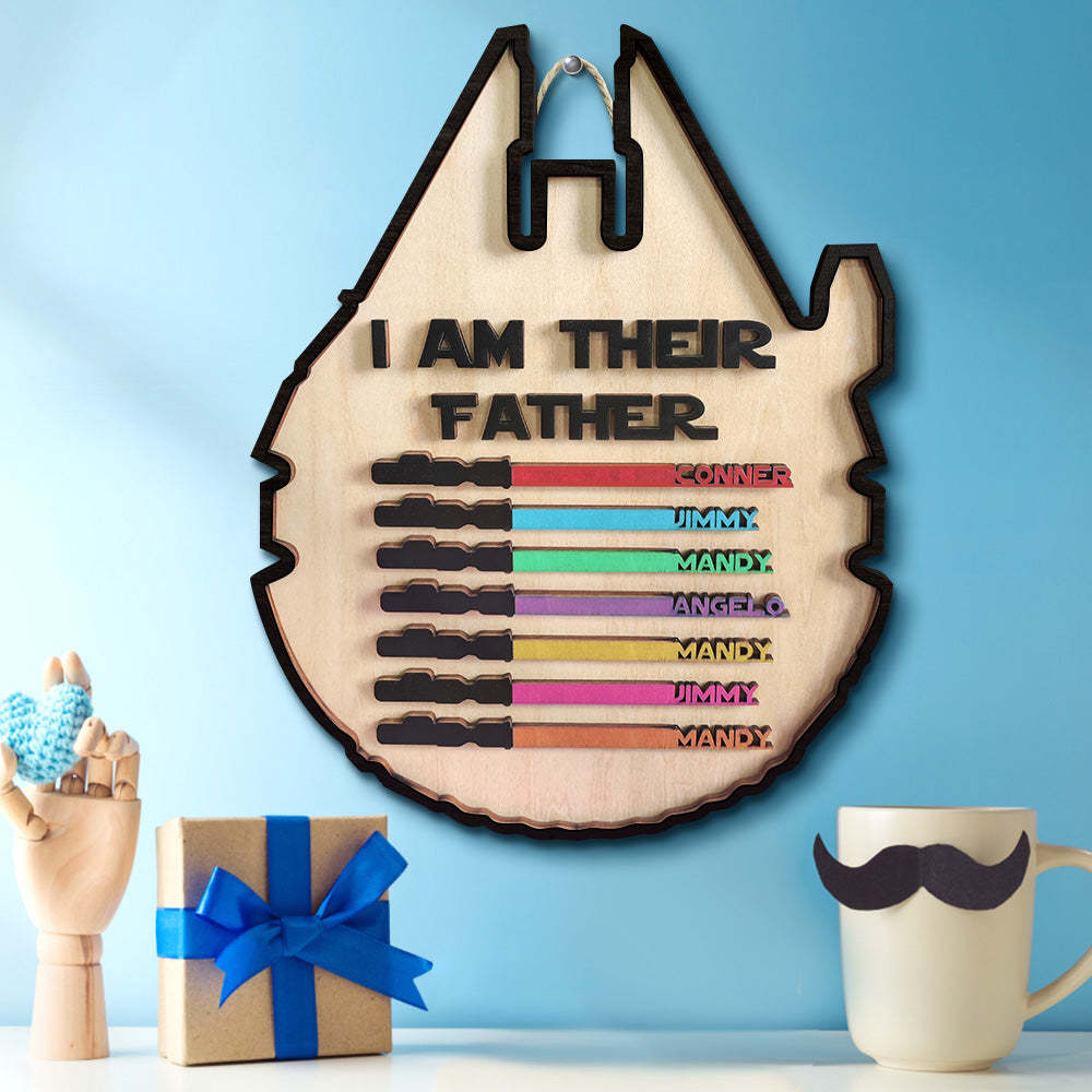 Personalized Light Saber Plaque I Am Their Father Wooden Sign Father's Day Gift - photomoonlamp