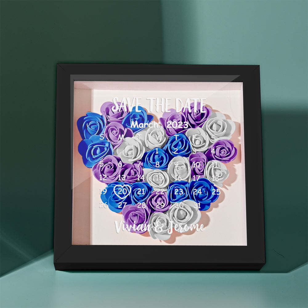 Custom Flower Shadow Box Personalized Calendar Flower Shadowbox Frame Gift - mymoonlampau