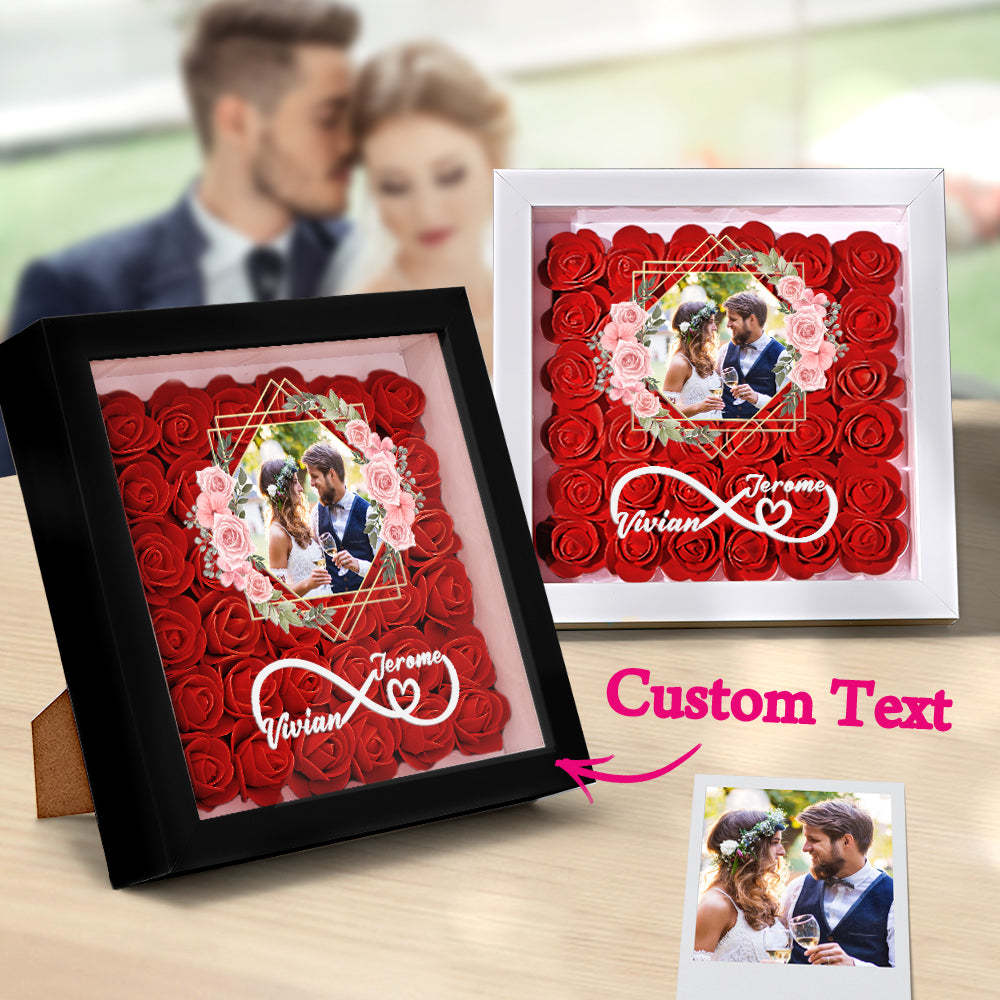 Custom Photo Flower Shadow Box Personalized Infinity Flower Shadowbox Frame Gift for Couple - mymoonlampau