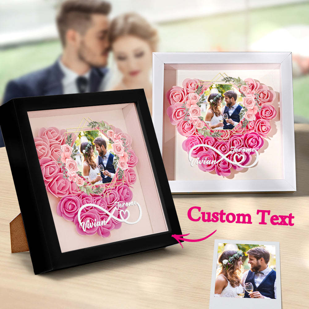 Custom Photo Flower Shadow Box Personalized Infinity Flower Shadowbox Frame Gift for Couple - mymoonlampau