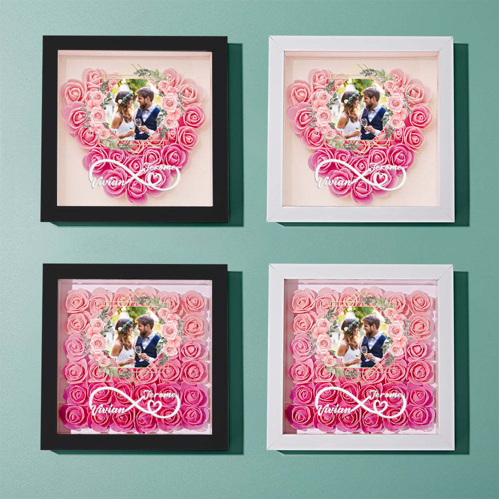 Custom Photo Flower Shadow Box Personalized Infinity Flower Shadowbox Frame Gift for Couple - mymoonlampau