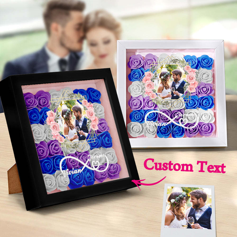 Custom Photo Flower Shadow Box Personalized Infinity Flower Shadowbox Frame Gift for Couple - mymoonlampau