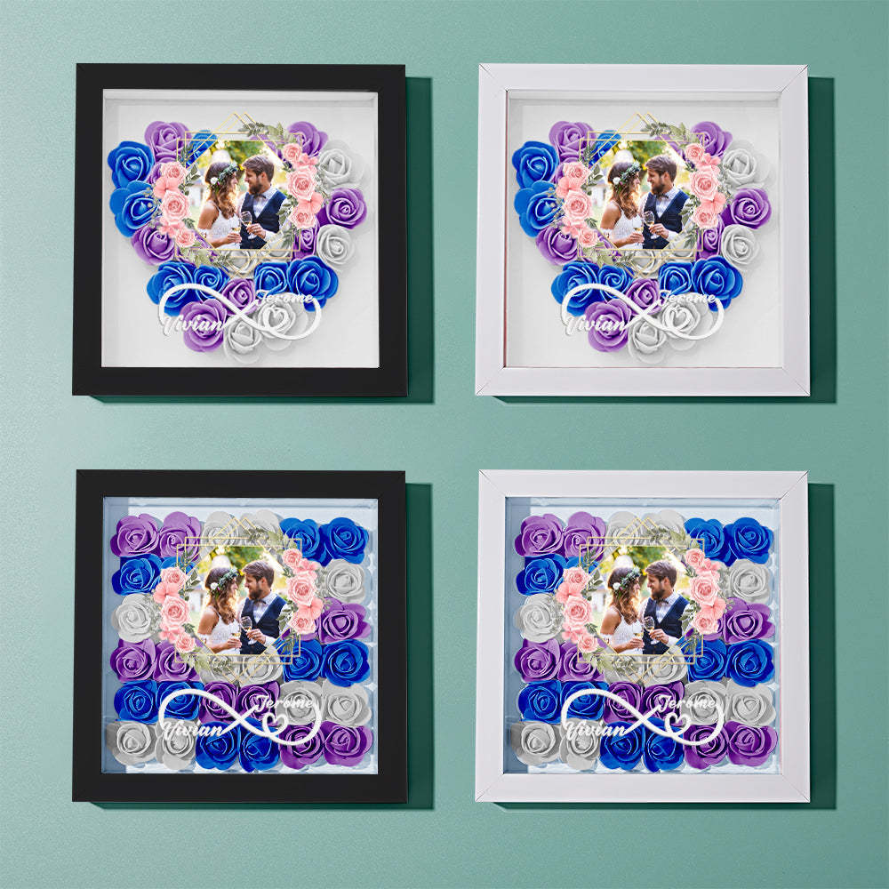 Custom Photo Flower Shadow Box Personalized Infinity Flower Shadowbox Frame Gift for Couple - mymoonlampau