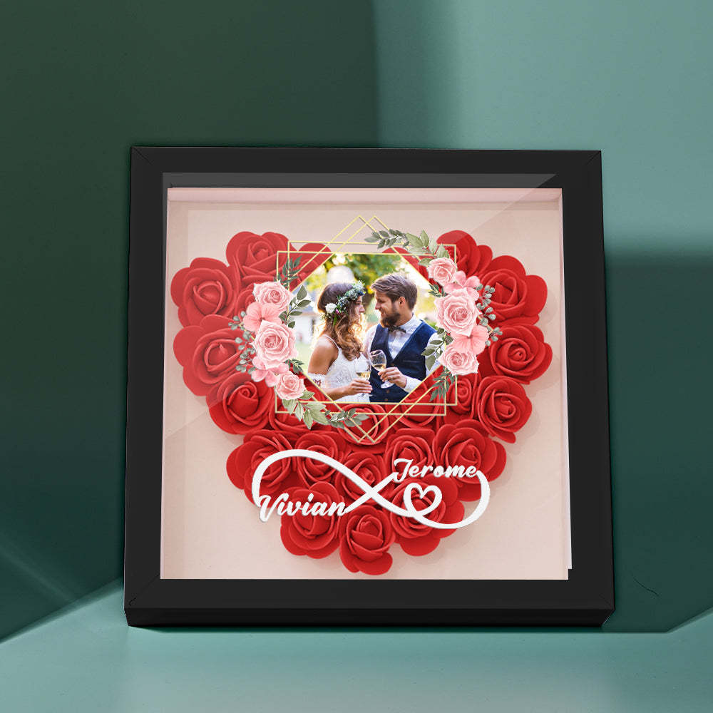 Custom Photo Flower Shadow Box Personalized Infinity Flower Shadowbox Frame Gift for Couple - mymoonlampau