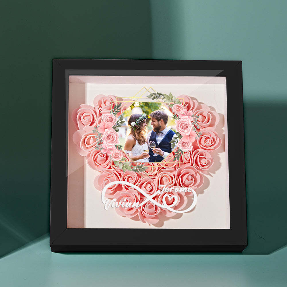 Custom Photo Flower Shadow Box Personalized Infinity Flower Shadowbox Frame Gift for Couple - mymoonlampau