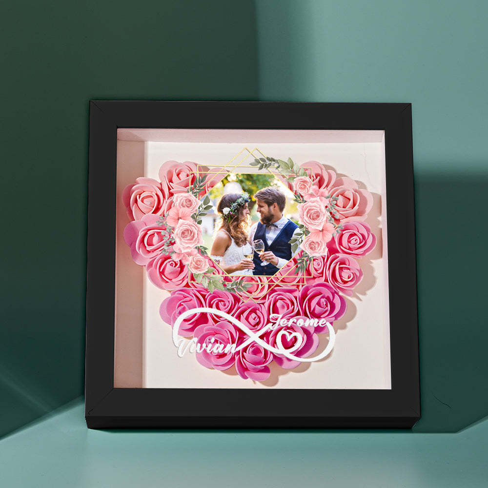 Custom Photo Flower Shadow Box Personalized Infinity Flower Shadowbox Frame Gift for Couple - mymoonlampau