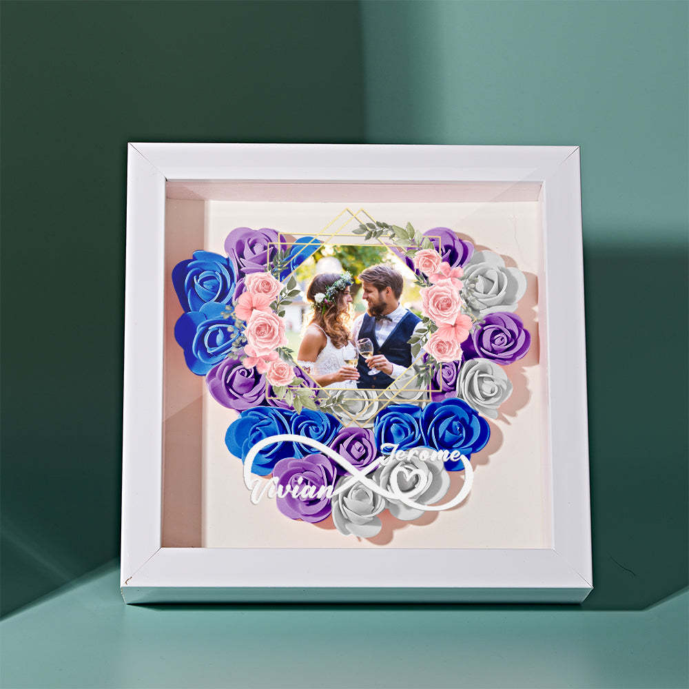 Custom Photo Flower Shadow Box Personalized Infinity Flower Shadowbox Frame Gift for Couple - mymoonlampau