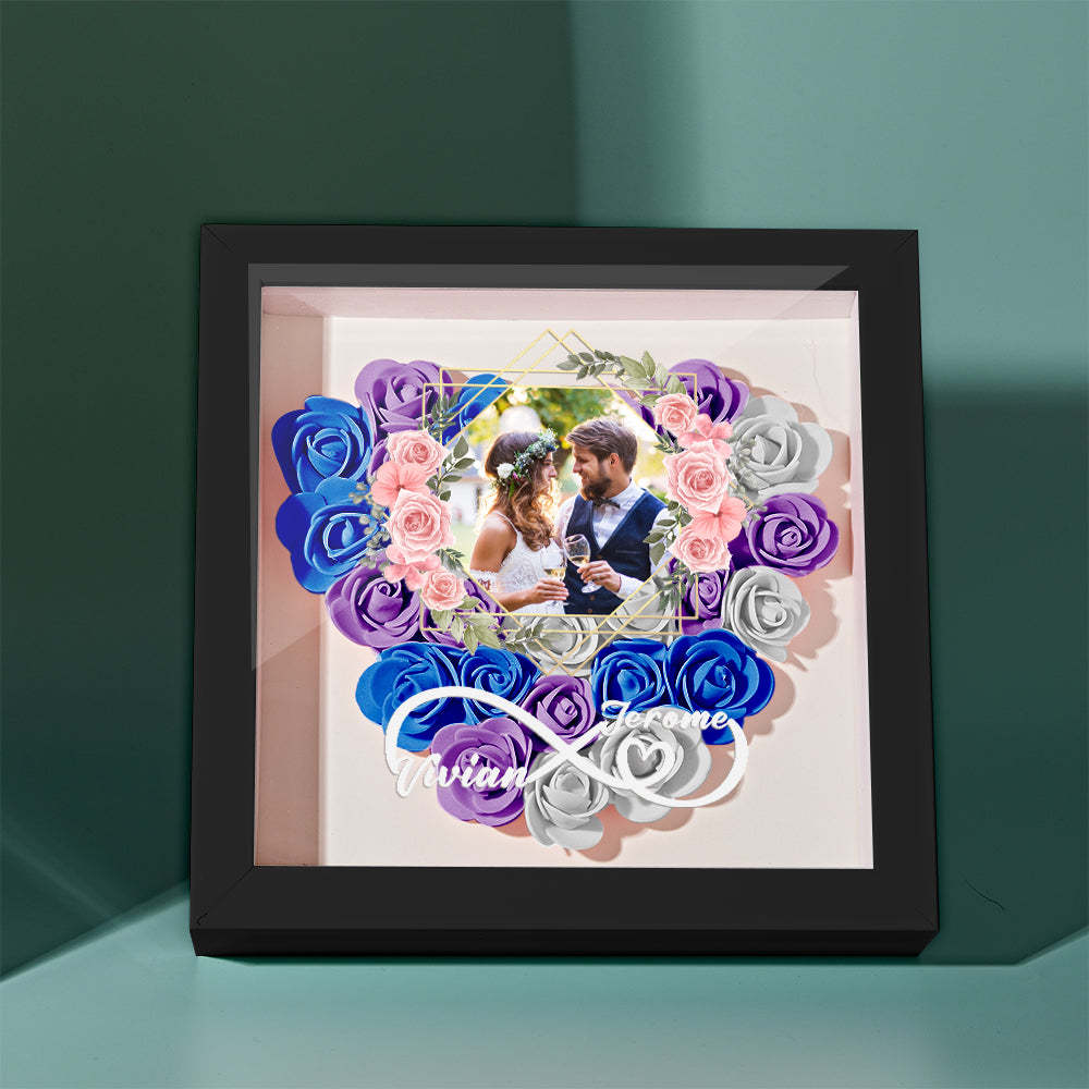 Custom Photo Flower Shadow Box Personalized Infinity Flower Shadowbox Frame Gift for Couple - mymoonlampau