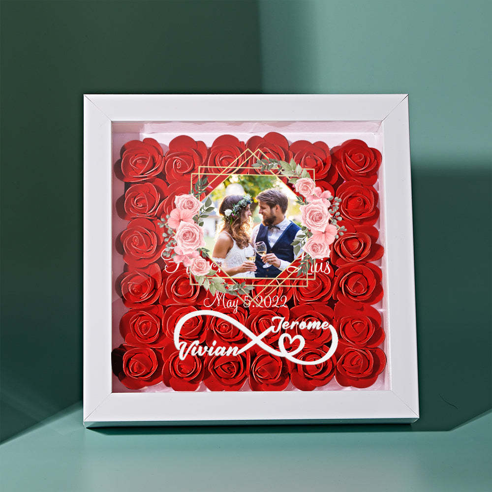 Custom Photo Flower Shadow Box Personalized Infinity Flower Shadowbox Frame Gift for Couple - mymoonlampau