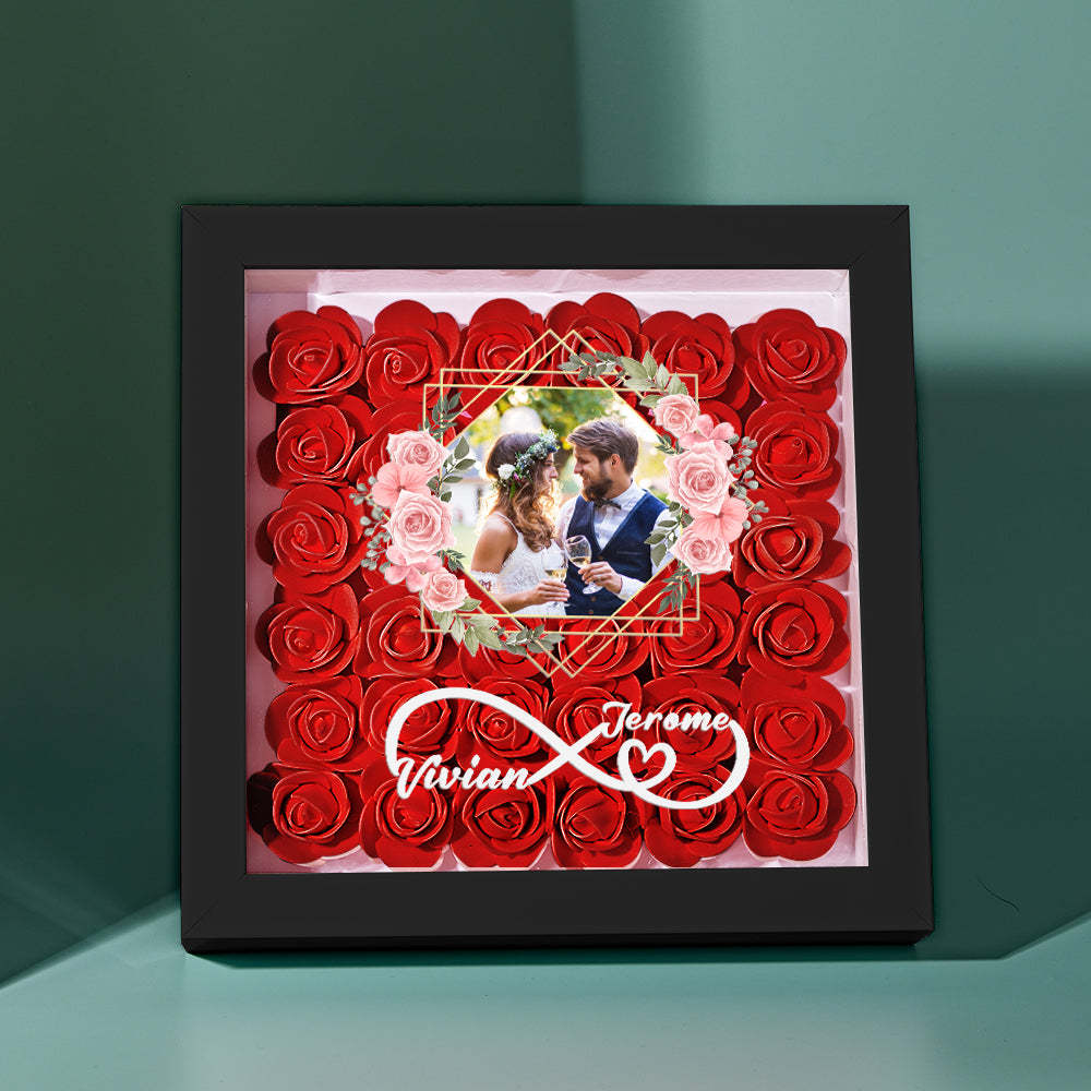 Custom Photo Flower Shadow Box Personalized Infinity Flower Shadowbox Frame Gift for Couple - mymoonlampau