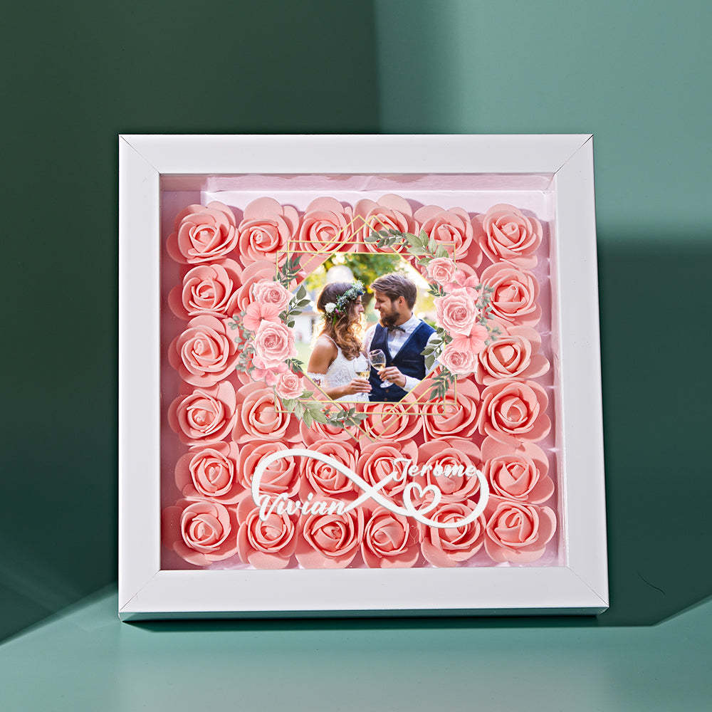 Custom Photo Flower Shadow Box Personalized Infinity Flower Shadowbox Frame Gift for Couple - mymoonlampau