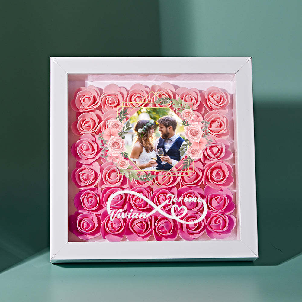 Custom Photo Flower Shadow Box Personalized Infinity Flower Shadowbox Frame Gift for Couple - mymoonlampau