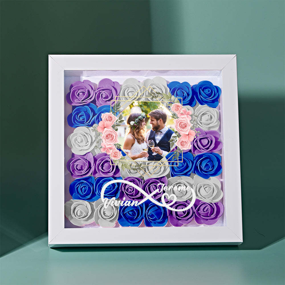 Custom Photo Flower Shadow Box Personalized Infinity Flower Shadowbox Frame Gift for Couple - mymoonlampau