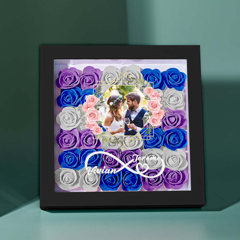 Custom Photo Flower Shadow Box Personalized Infinity Flower Shadowbox Frame Gift for Couple - mymoonlampau