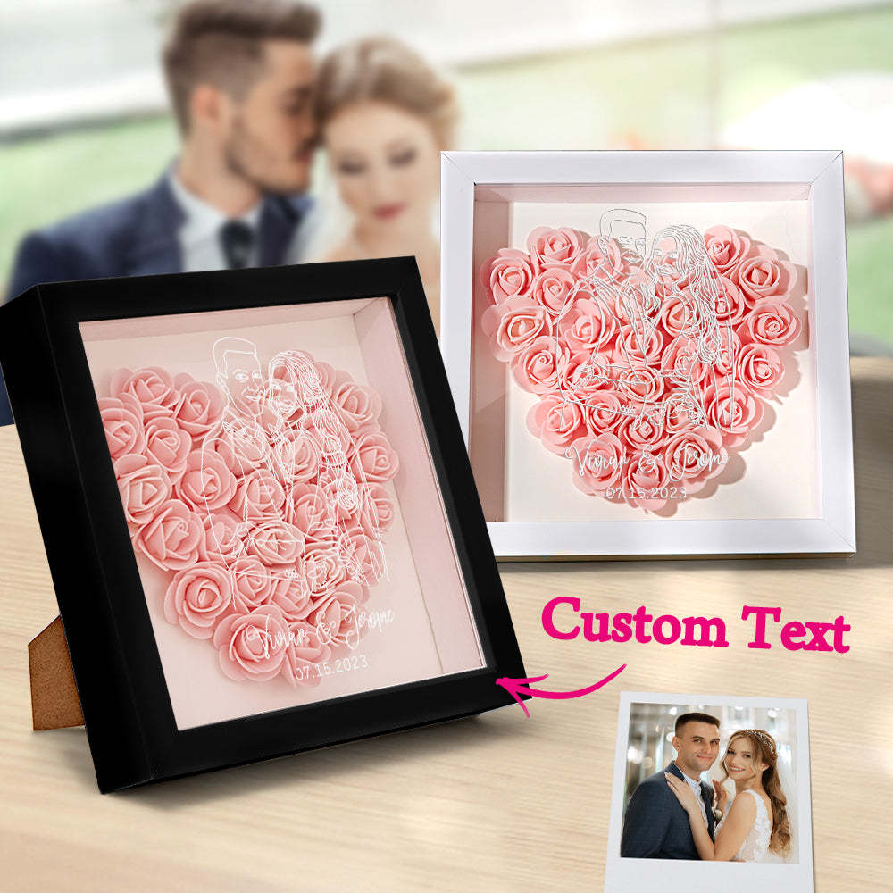 Custom Photo Flower Shadow Box Personalized Line Drawing Flower Shadowbox Frame Gift - mymoonlampau