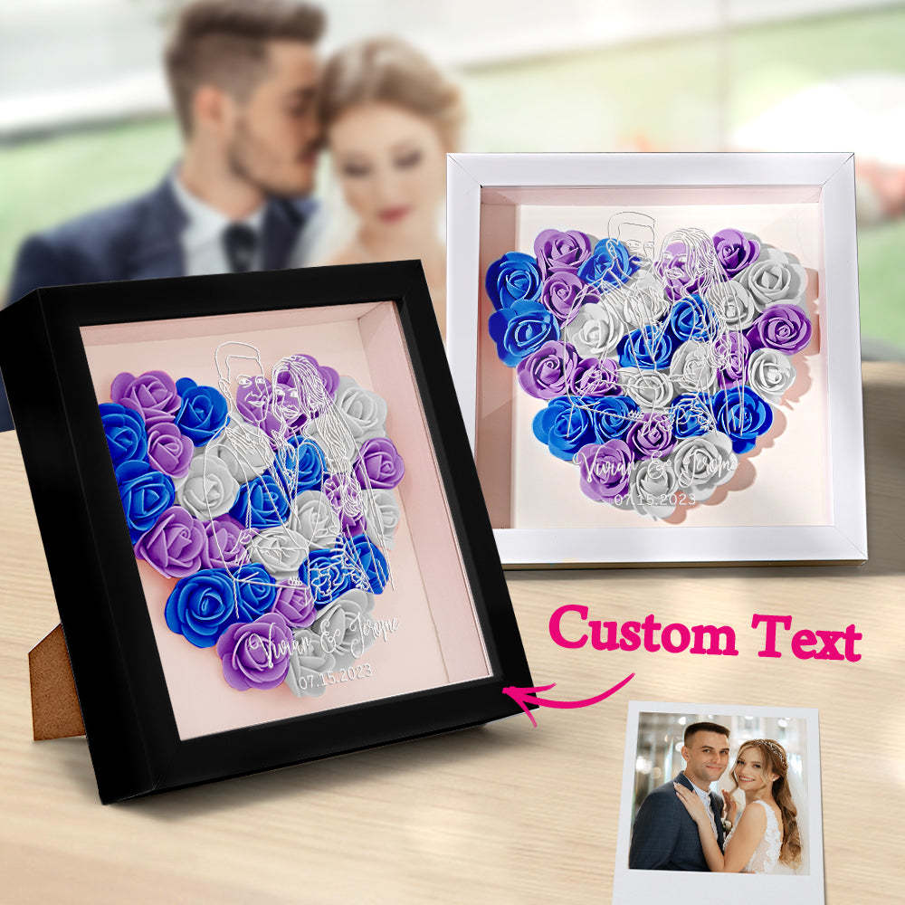 Custom Photo Flower Shadow Box Personalized Line Drawing Flower Shadowbox Frame Gift - mymoonlampau