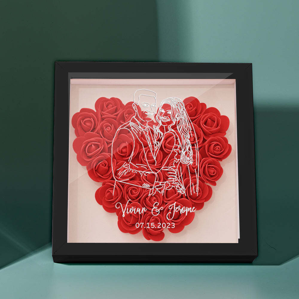 Custom Photo Flower Shadow Box Personalized Line Drawing Flower Shadowbox Frame Gift - mymoonlampau