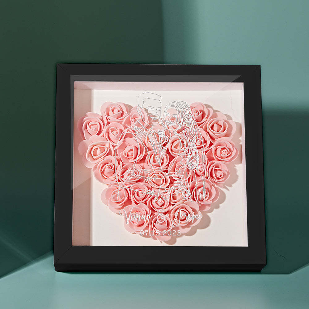 Custom Photo Flower Shadow Box Personalized Line Drawing Flower Shadowbox Frame Gift - mymoonlampau