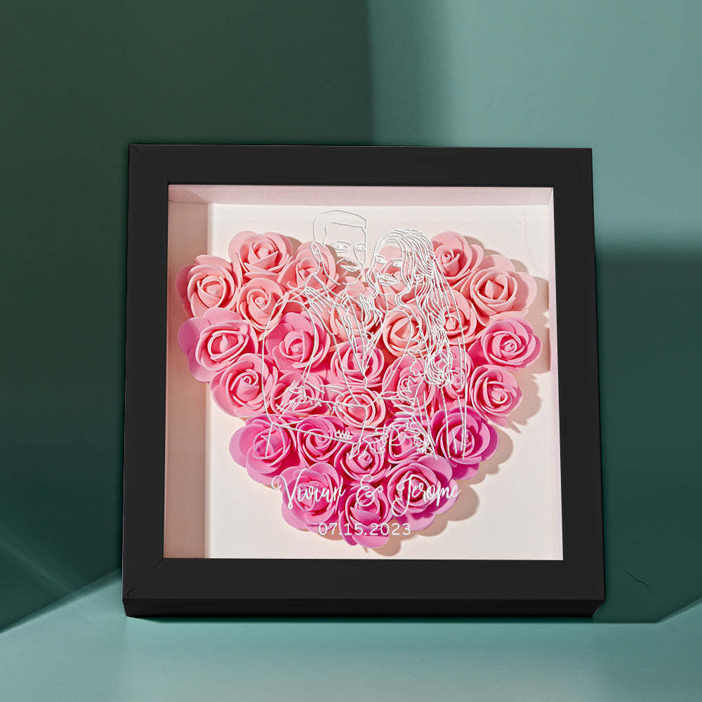 Custom Photo Flower Shadow Box Personalized Line Drawing Flower Shadowbox Frame Gift - mymoonlampau