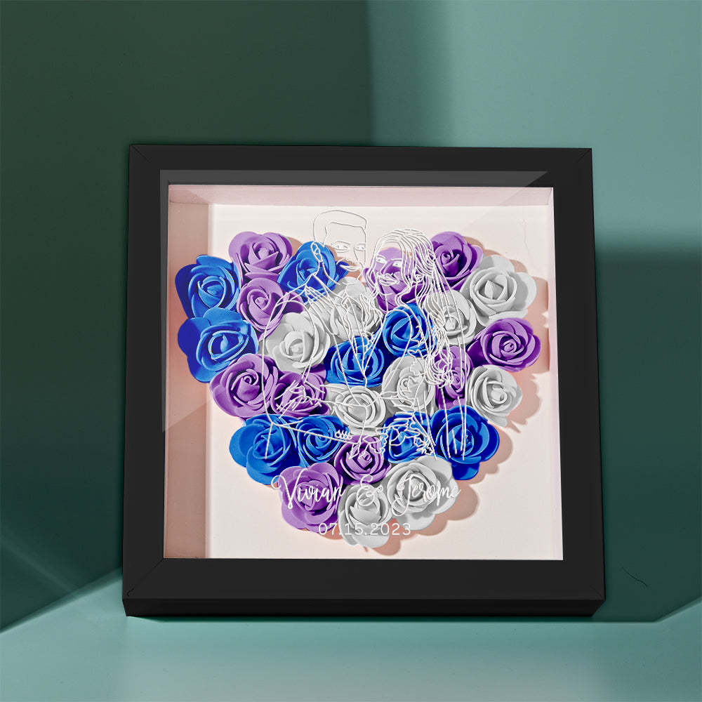 Custom Photo Flower Shadow Box Personalized Line Drawing Flower Shadowbox Frame Gift - mymoonlampau