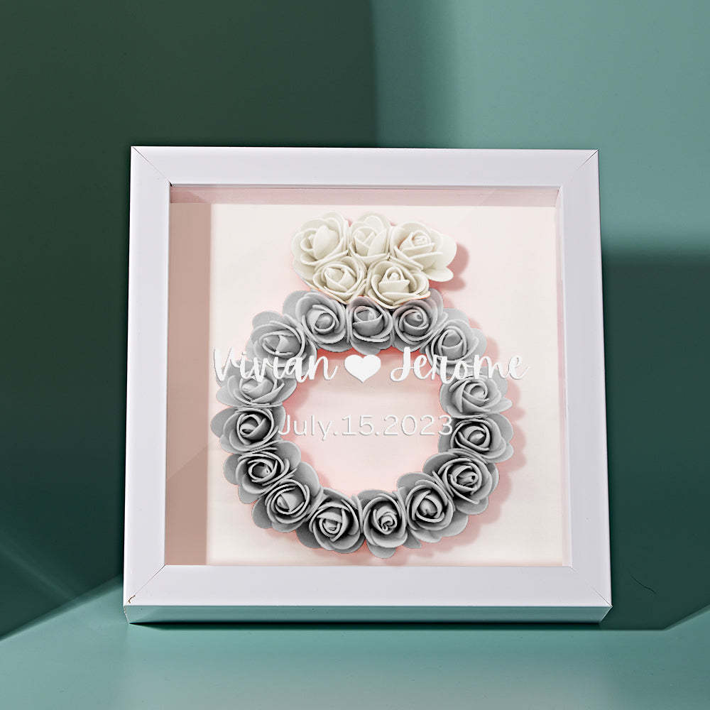 Custom Name Flower Shadow Box Personalized Wedding Ring Flower Shadowbox Frame Gift - mymoonlampau